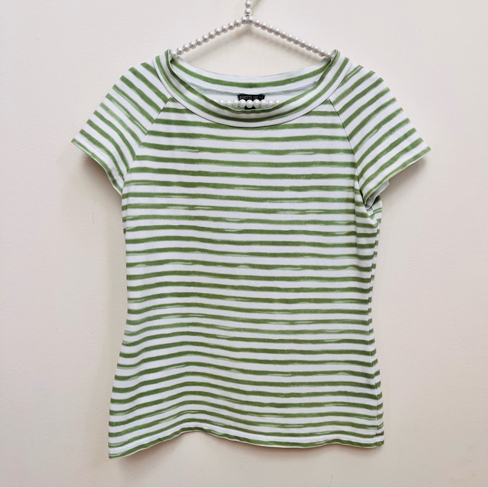 Lafayette 148 Green & White Striped Tee